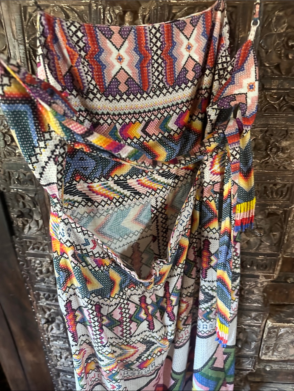 FARM Rio Bright Multicolor Geometric Midi Dress Boho Aztec Tribal Summer - Picture 5 of 7